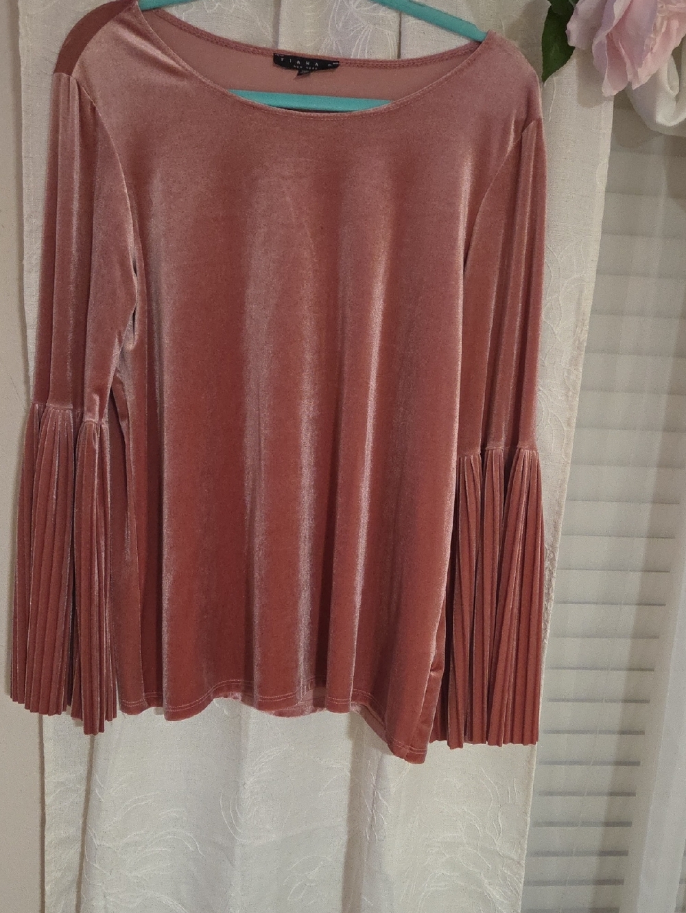 Tiana B. Dusty Rose Velvet Top with Aqua Accent